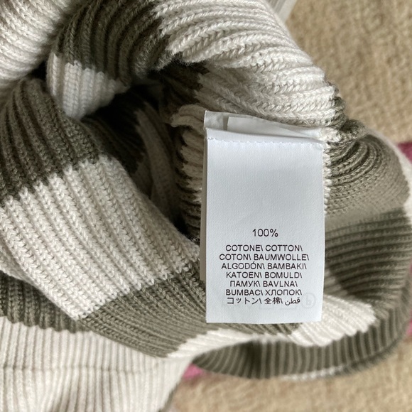 Brunello Cucinelli Olive Green Cream Striped Ribbed Cotton Sweater Monili XXS - Picture 7 of 9